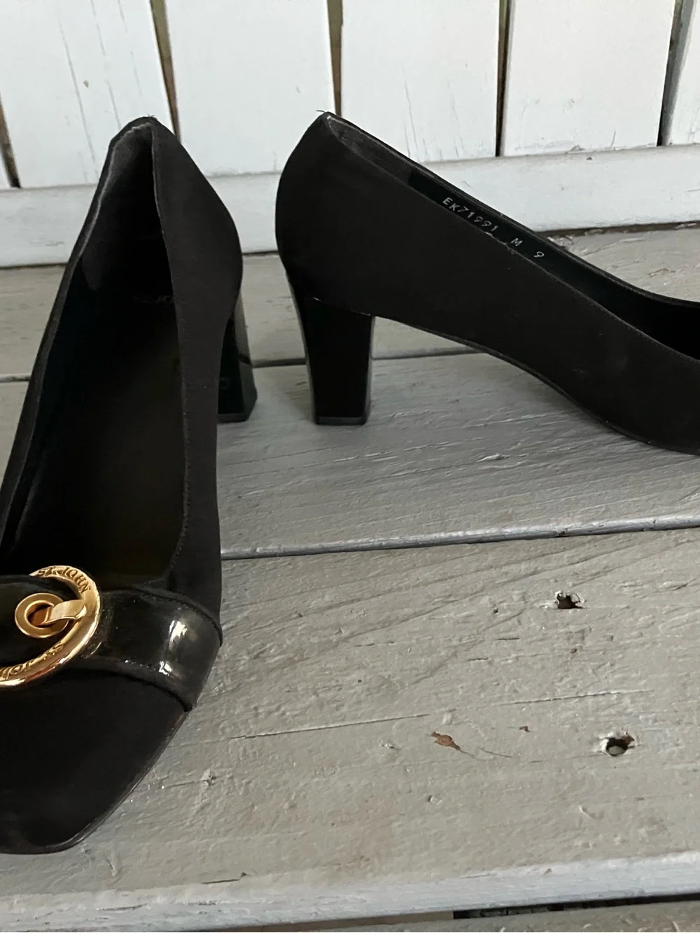 St. John Black Pumps with Gold Buckle Accent (Slim Size 9)